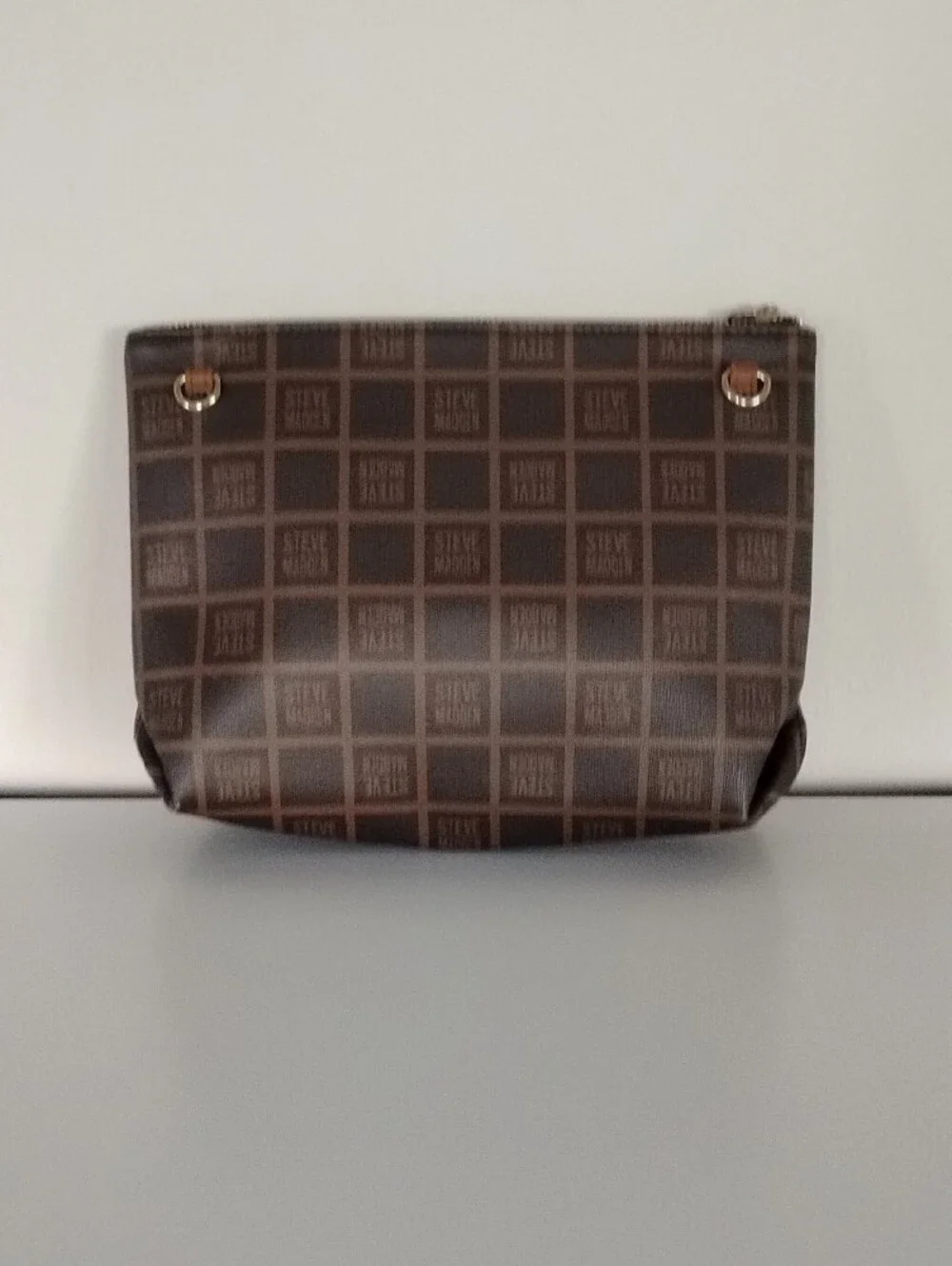 Steve Madden Brown Logo Toiletry Pouch with Wrist Strap
